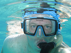Underwater shot of a man with snorkels